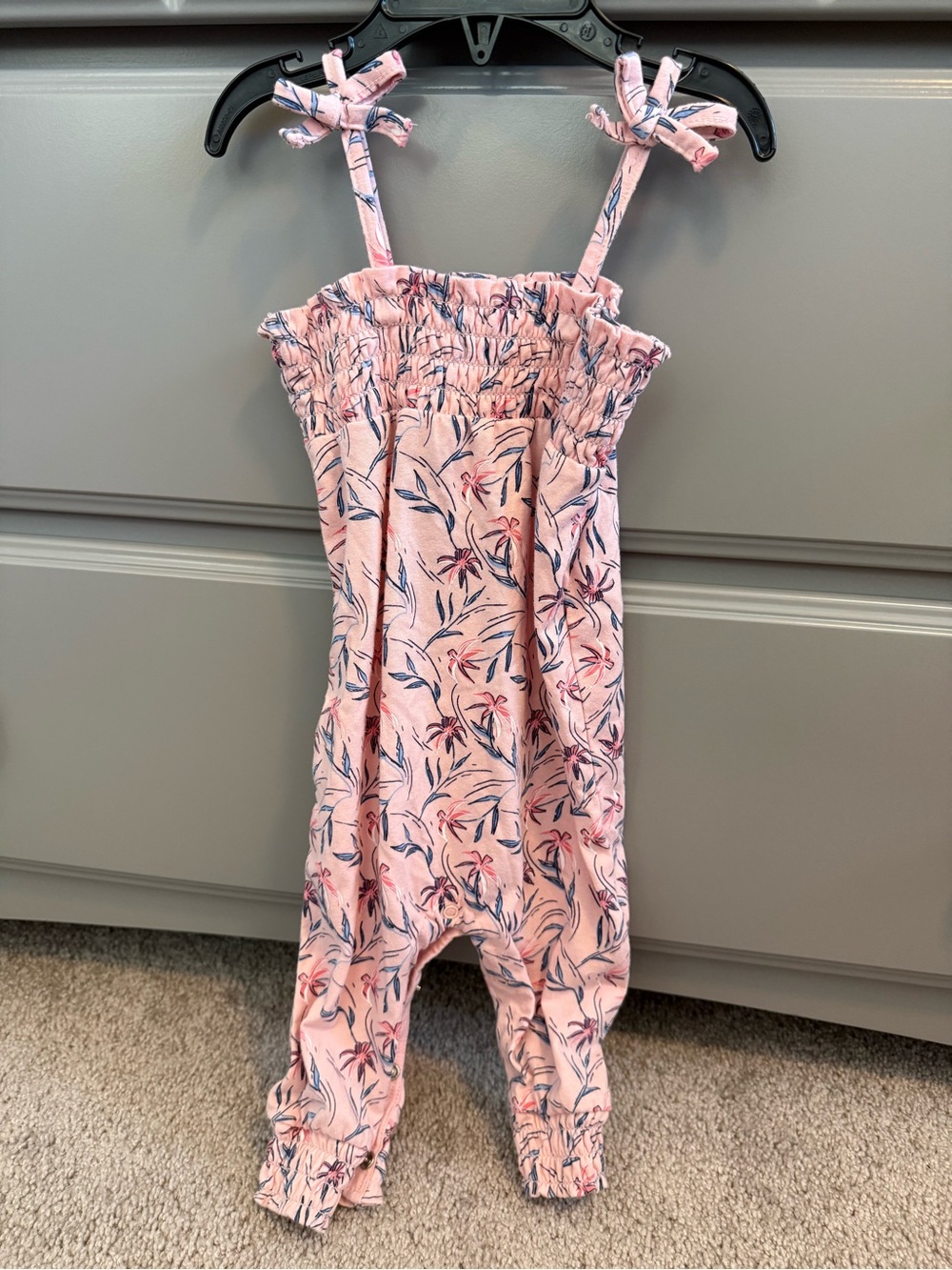 Pink Floral Smocked Jumpsuit for Kids 6-9m